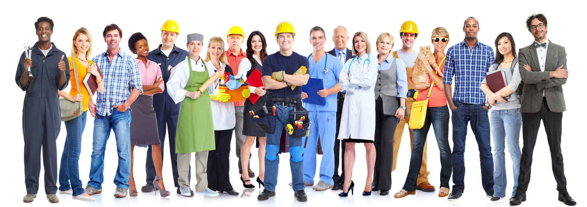 Image of work people including tradesman, bakers and doctors